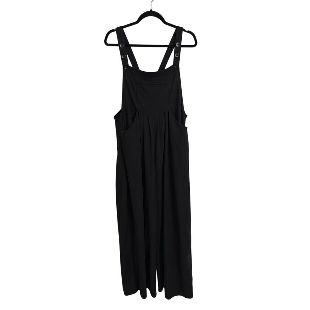 Halara Jumpsuit Overalls Womens Large Black Waffle Wide Leg Adjustable Pockets